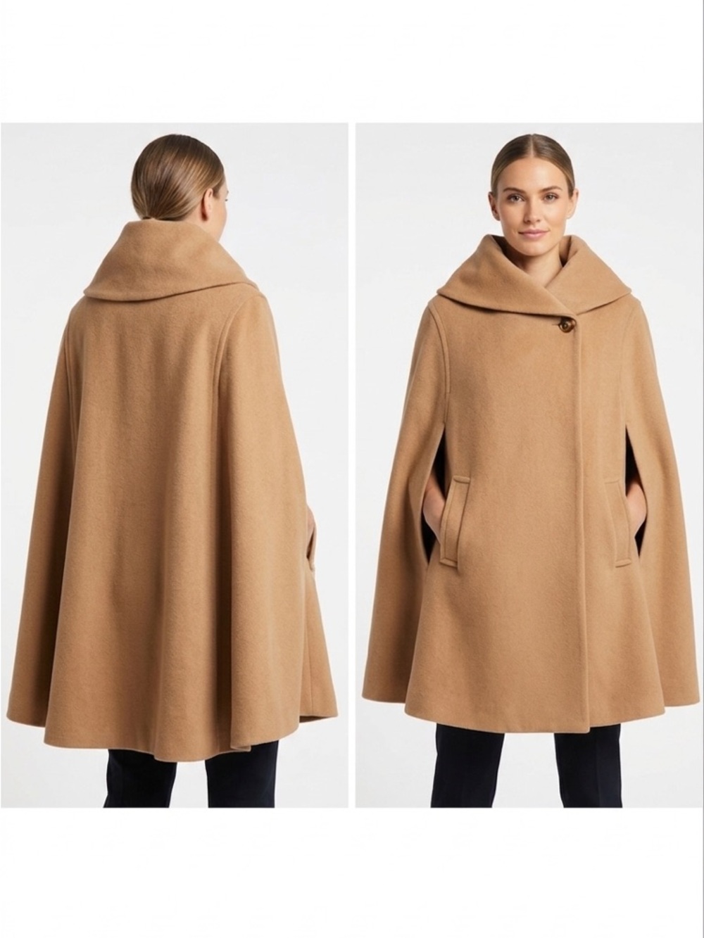 SOFIA CASHMERE Wool Cashmere Blend Khaki Tan Camel Cape Coat